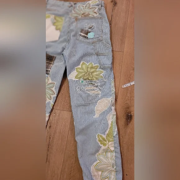Custom Patchwork Striped Stage Coach Jean By ThreadsReclaimed SZ:30 Women SZ:8/9